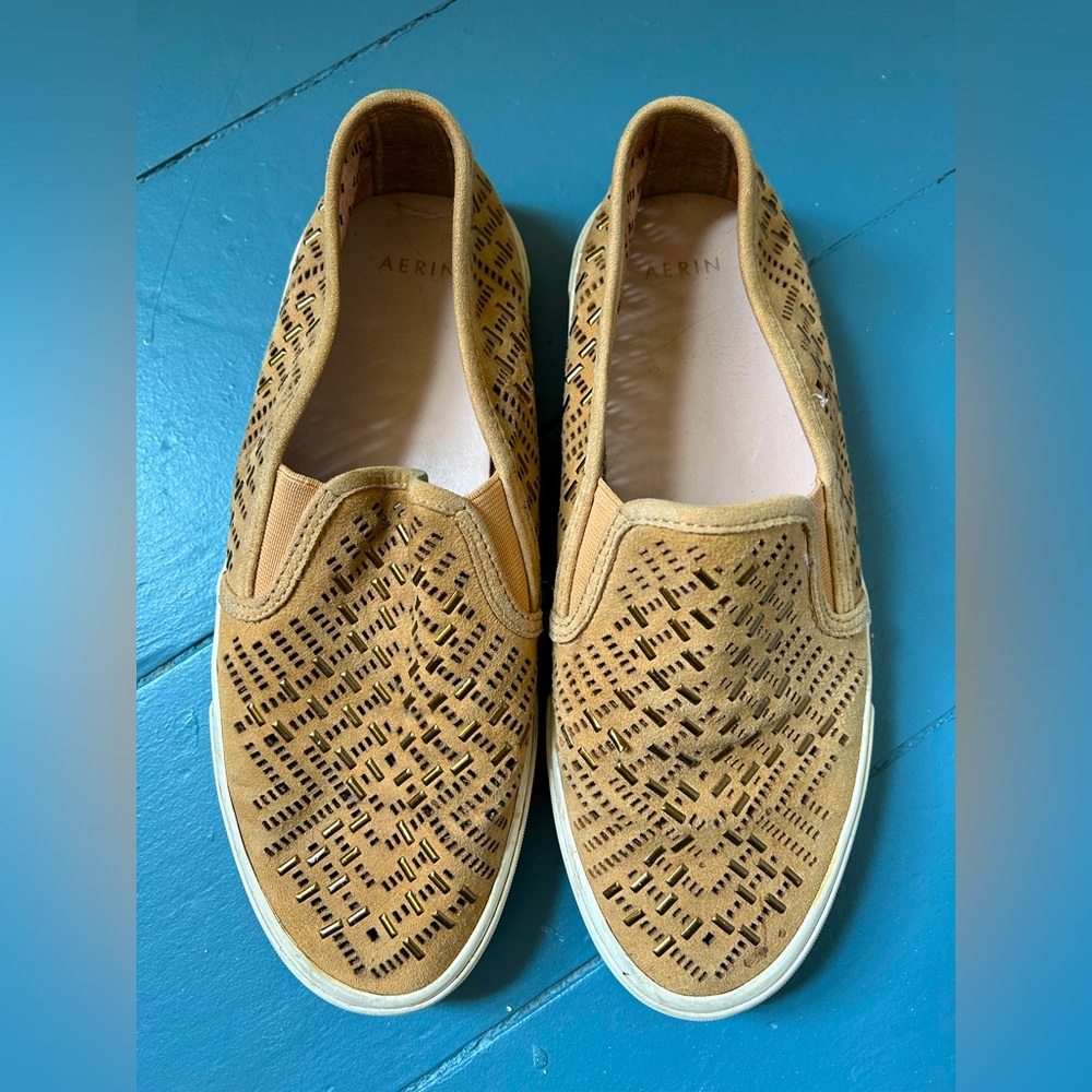 Aerin tan leather slip on shoes size 9.5